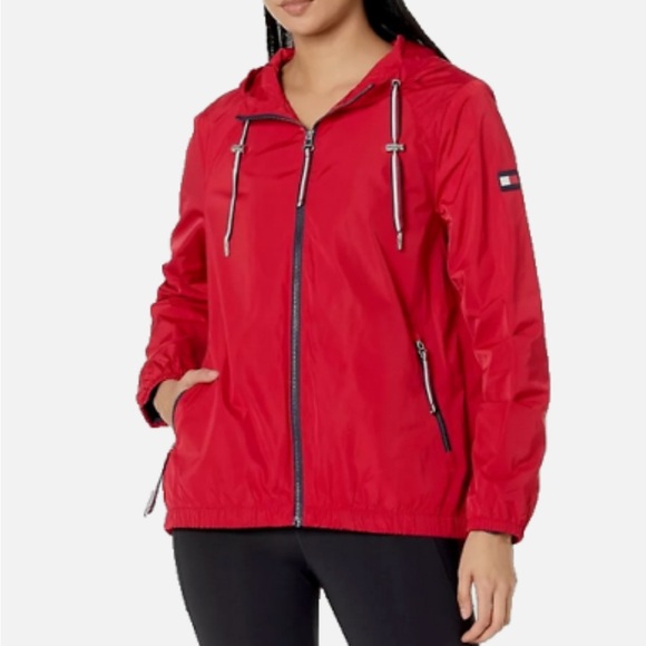 Tommy Hilfiger Jacket Womens M Long Sleeve Full Zip Hooded Windbreaker Red - Picture 2 of 12